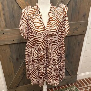 Entro Zebra Print Mini Dress in Brown and White